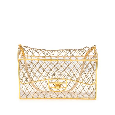 chanel gold cage beaded medium flap bag with gold hardware|Chanel Vintage Clear Beaded Lucite Medium Cage Flap Gold .